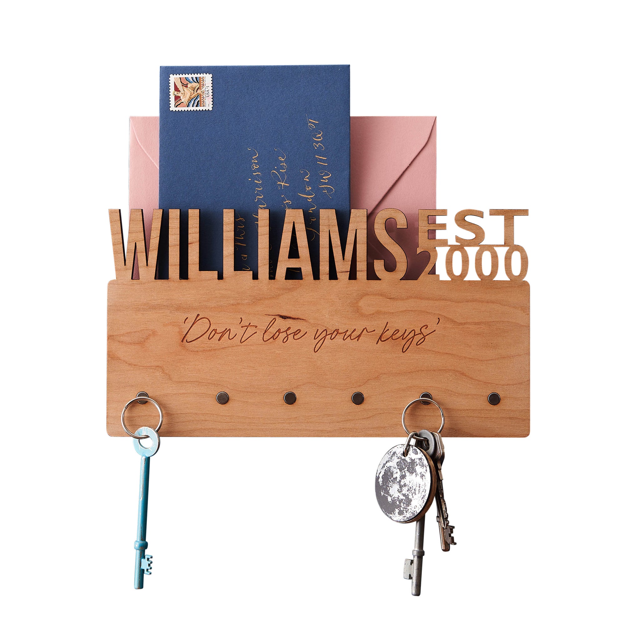 Personalised Family Name Wooden Key Holder and Letter Rack