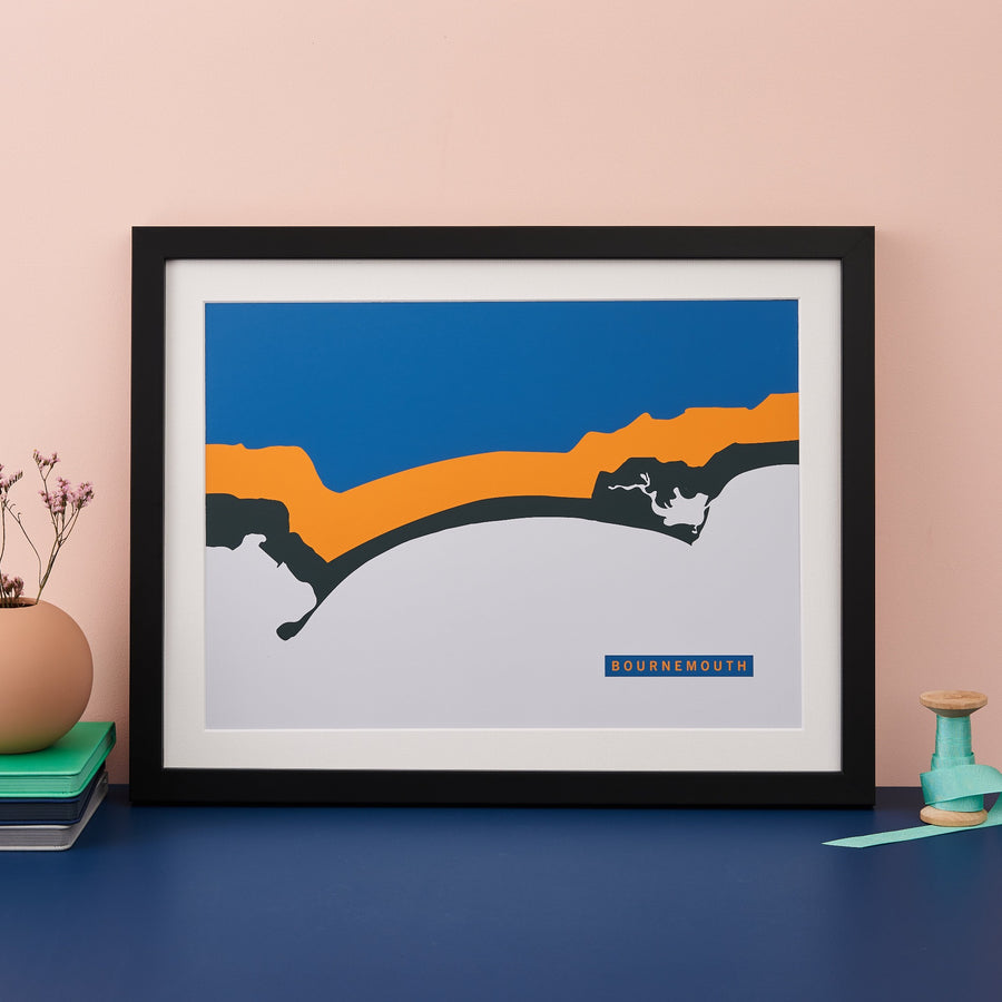Abstract style 4 coloured print of a coastline