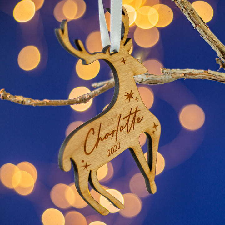 Minimalist Scandinavian Christmas decoration in cherry wood veneer.