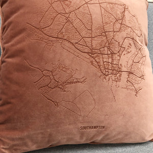 Cushion - Clearance - Southampton Map Velvet Cushion - Rose-Betsy Benn