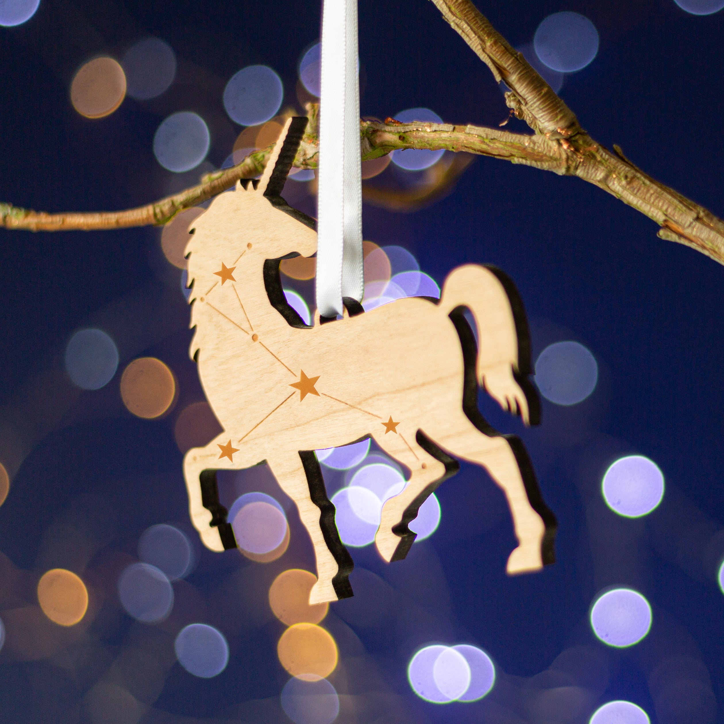 Unicorn Constellation Wooden Christmas Tree Decoration - Betsy Benn