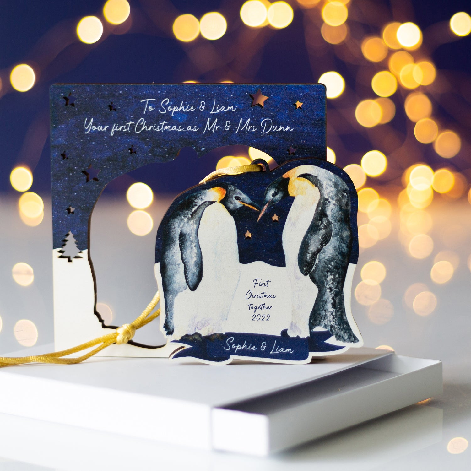 Couples First Christmas Together Penguin Christmas Card & Bauble