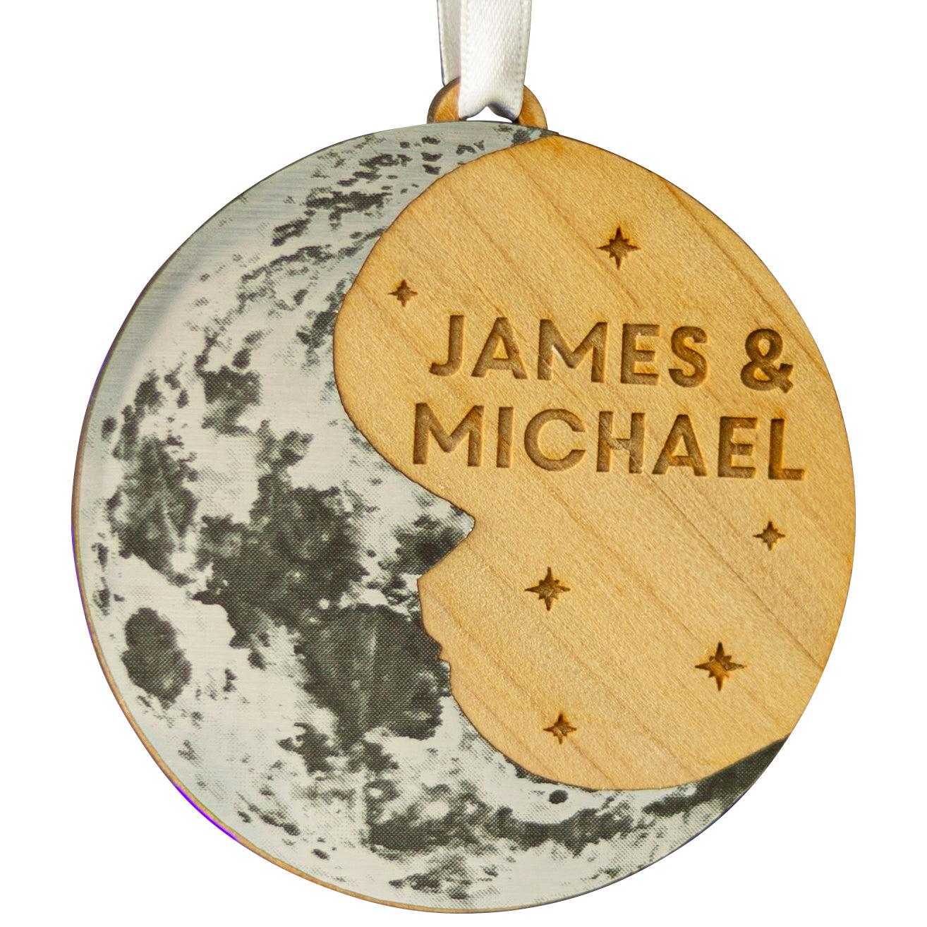 Silver Crescent Moon Personalised Christmas Tree Bauble