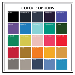 Colour swatch chart showing all available colours