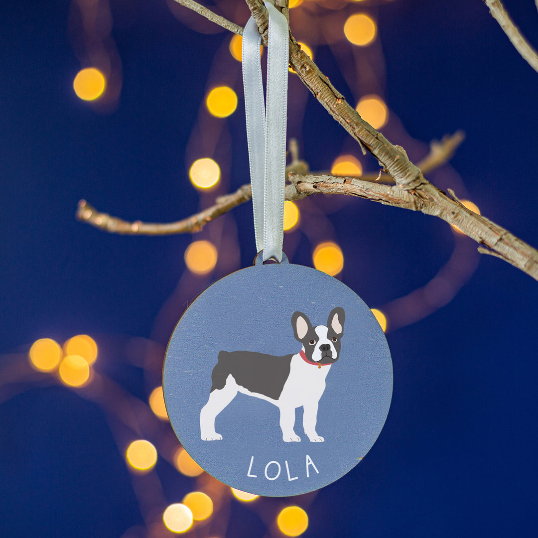 Cute French Bulldog Christmas decoration for pet owners.