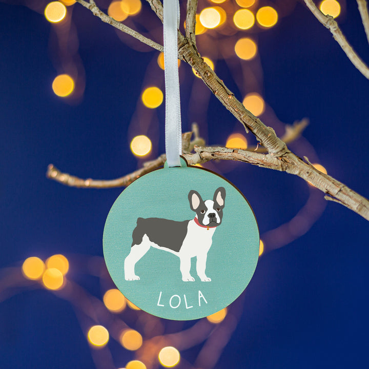 Cute French Bulldog Christmas decoration for pet owners.