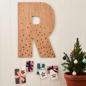 Large Natural Wooden Personalised Initial Advent Calendar