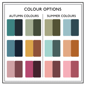 Color chart showing the summer and autumn colourways