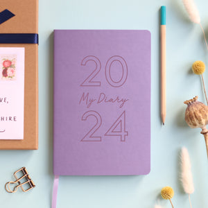 Lilac vegan leather notebook engraved  with the year and a name