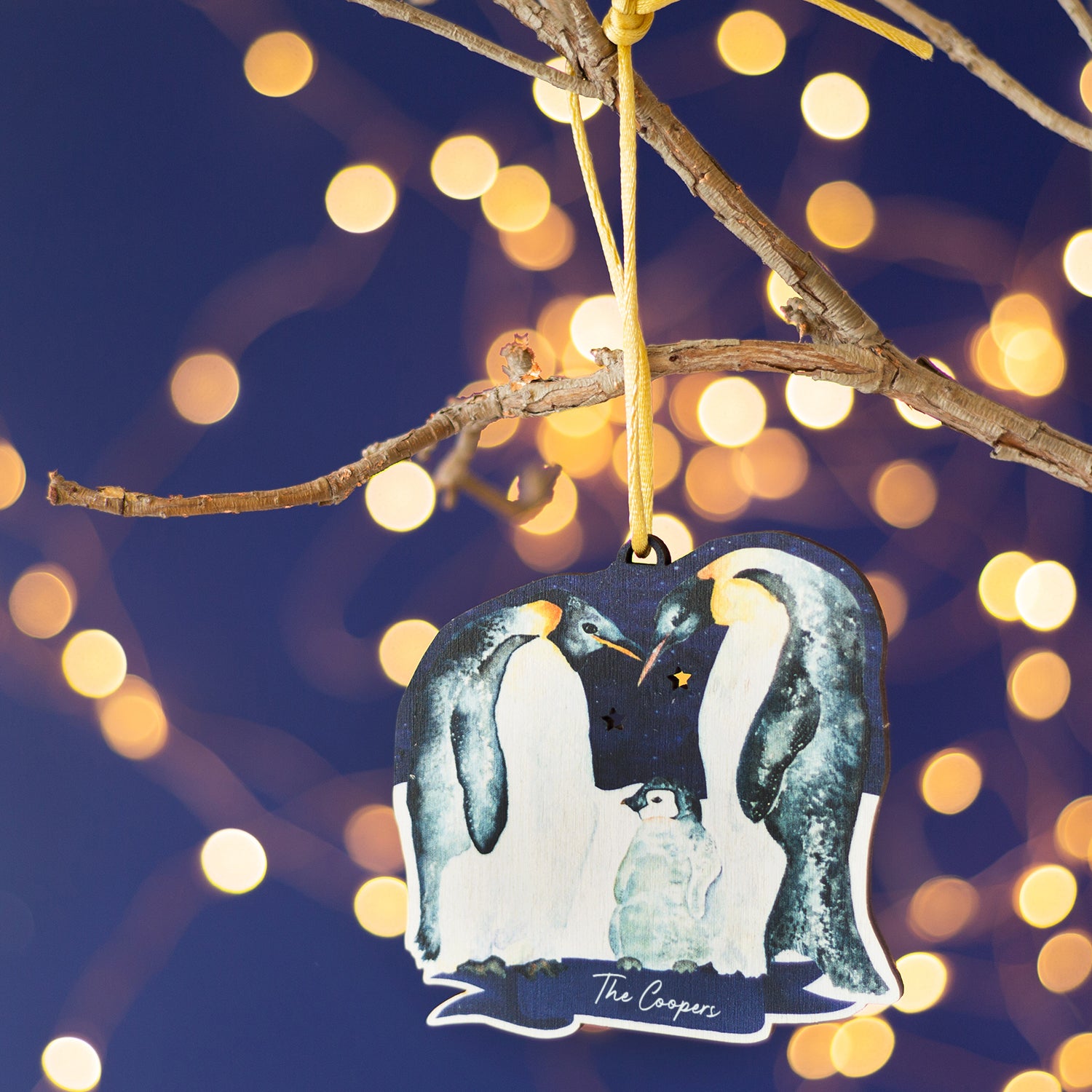 Personalised Family of Penguins Wooden Christmas Card & Bauble