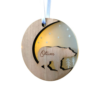 Starry Bear Wood Personalised Christmas Decoration