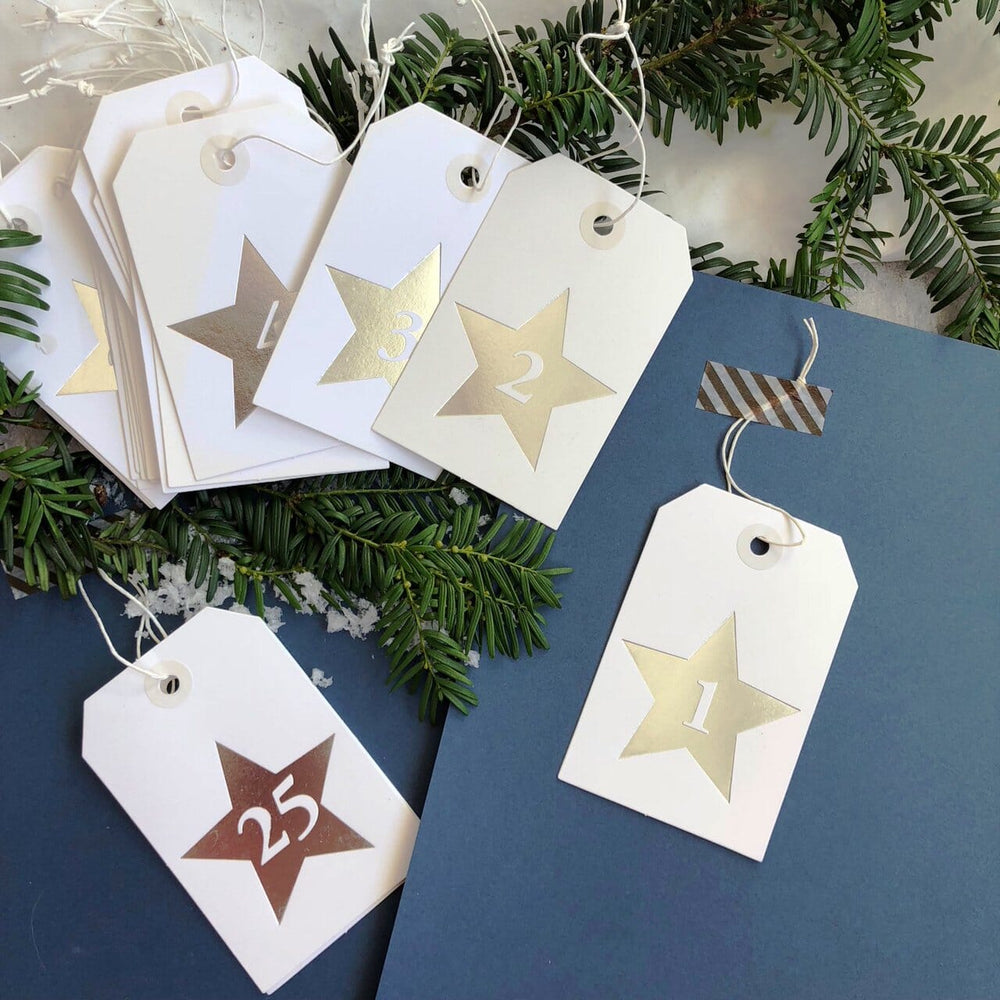 Silver Star Advent Calendar Tags  Decoration - Betsy Benn
