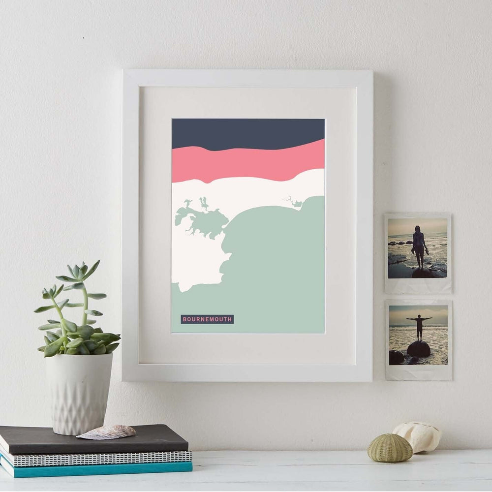 Abstract style 4 coloured print of the Bournemouth  coastline