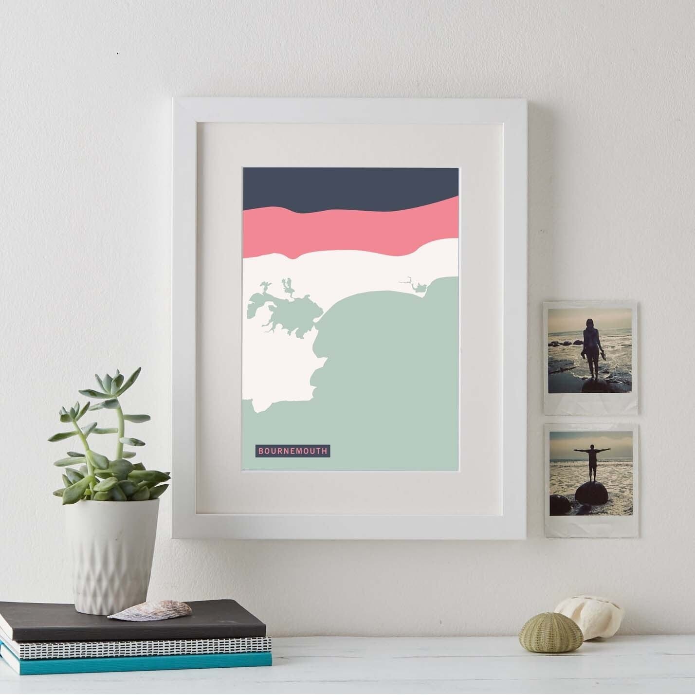 Abstract style 4 coloured print of a coastline