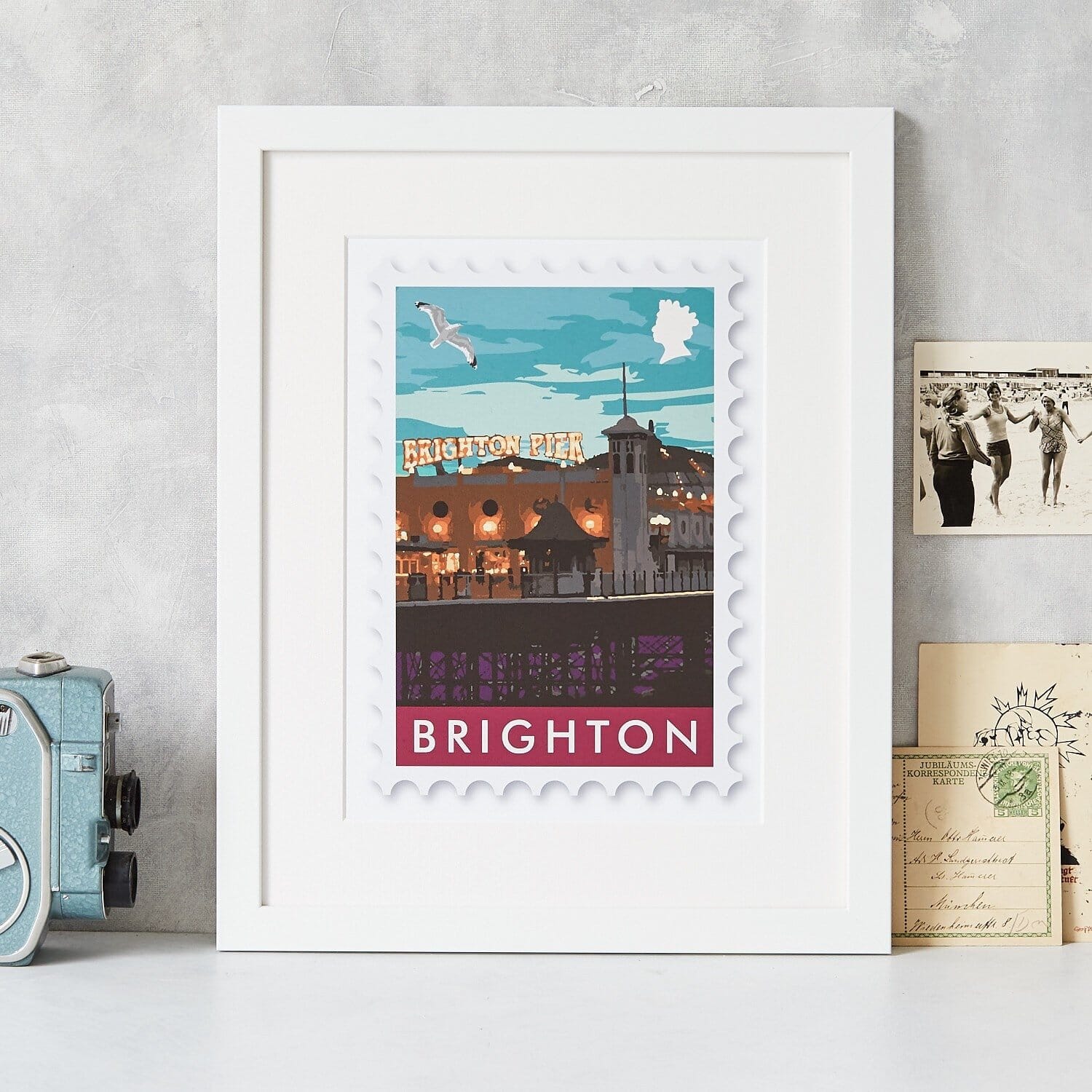 Brighton Postage Stamp style art print of Brighton Pier