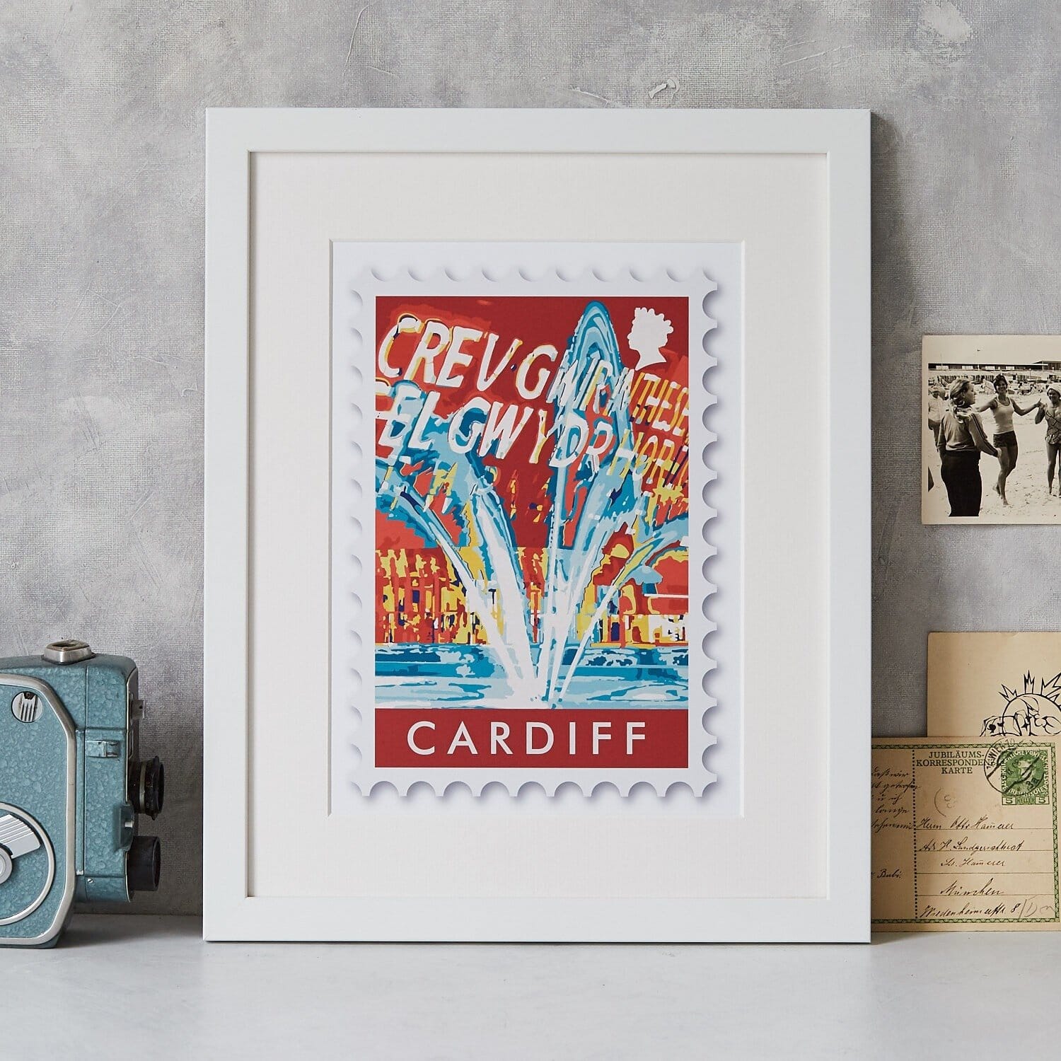 postage stamp style art print of the Wales Millennium Centre in Cardiff.