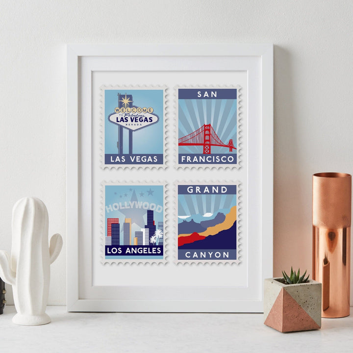 Favourite Destinations Postage Stamp Art  Print - Betsy Benn
