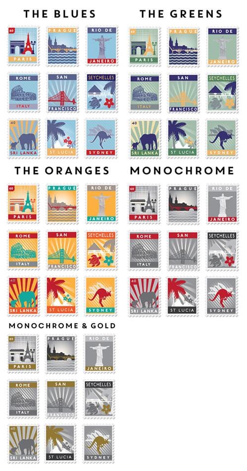 Nine Postage Stamp Destination Print  Print - Betsy Benn