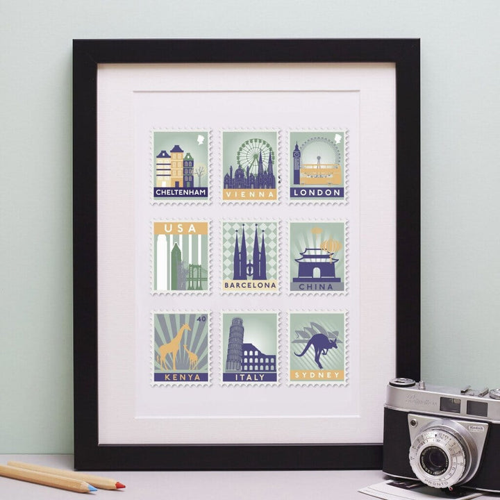 Nine Postage Stamp Destination Print  Print - Betsy Benn