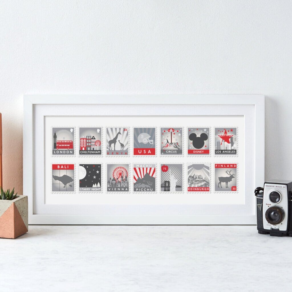 Personalised Stamp Art Destination Print 14 Stamps by Betsy Benn