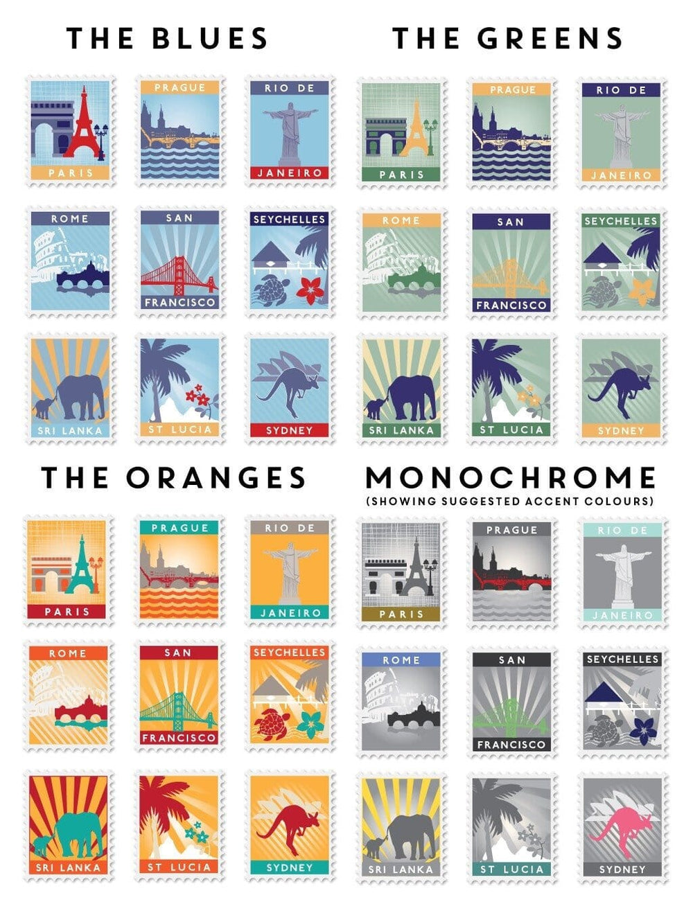Stamp Art Destination Print 14 Stamps  Print - Betsy Benn
