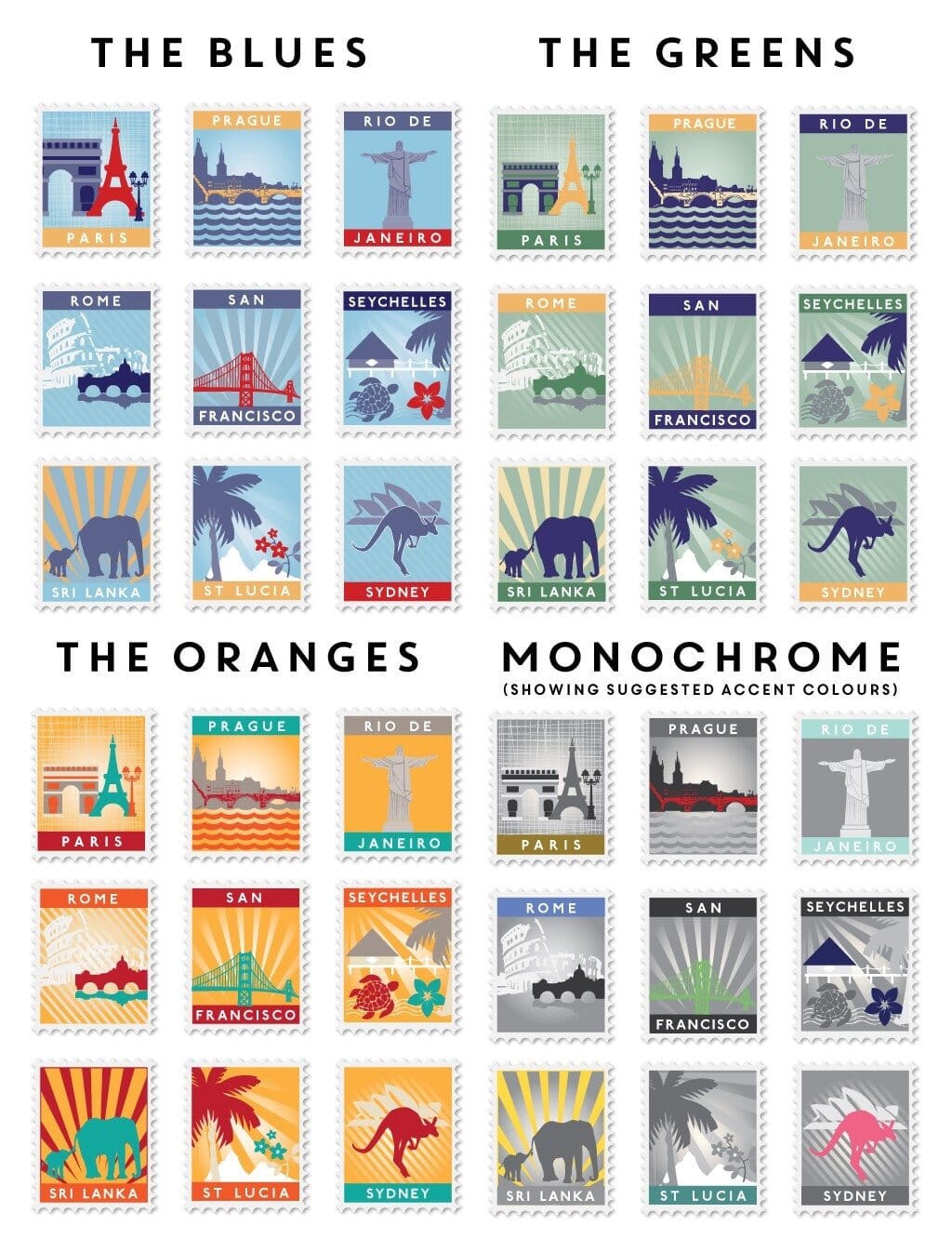 Stamp Art Destination Print 14 Stamps  Print - Betsy Benn