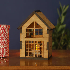 Personalised Wooden Christmas House Tea Light Holder-Decoration-Betsy Benn