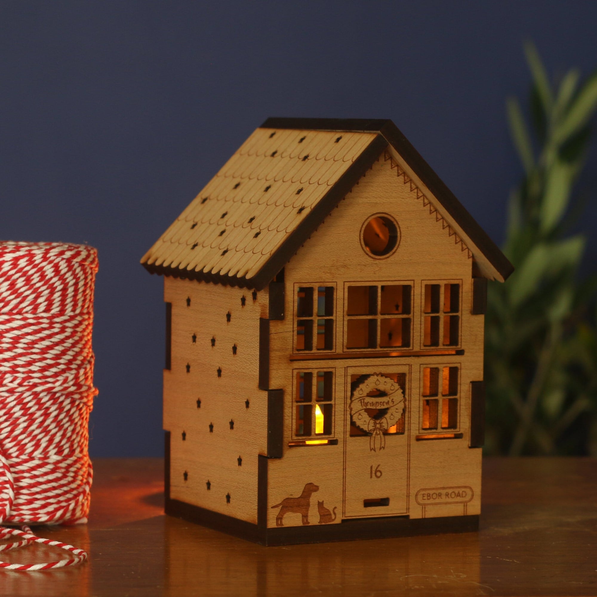 Personalised Wooden Christmas House Tea Light Holder-Decoration-Betsy Benn