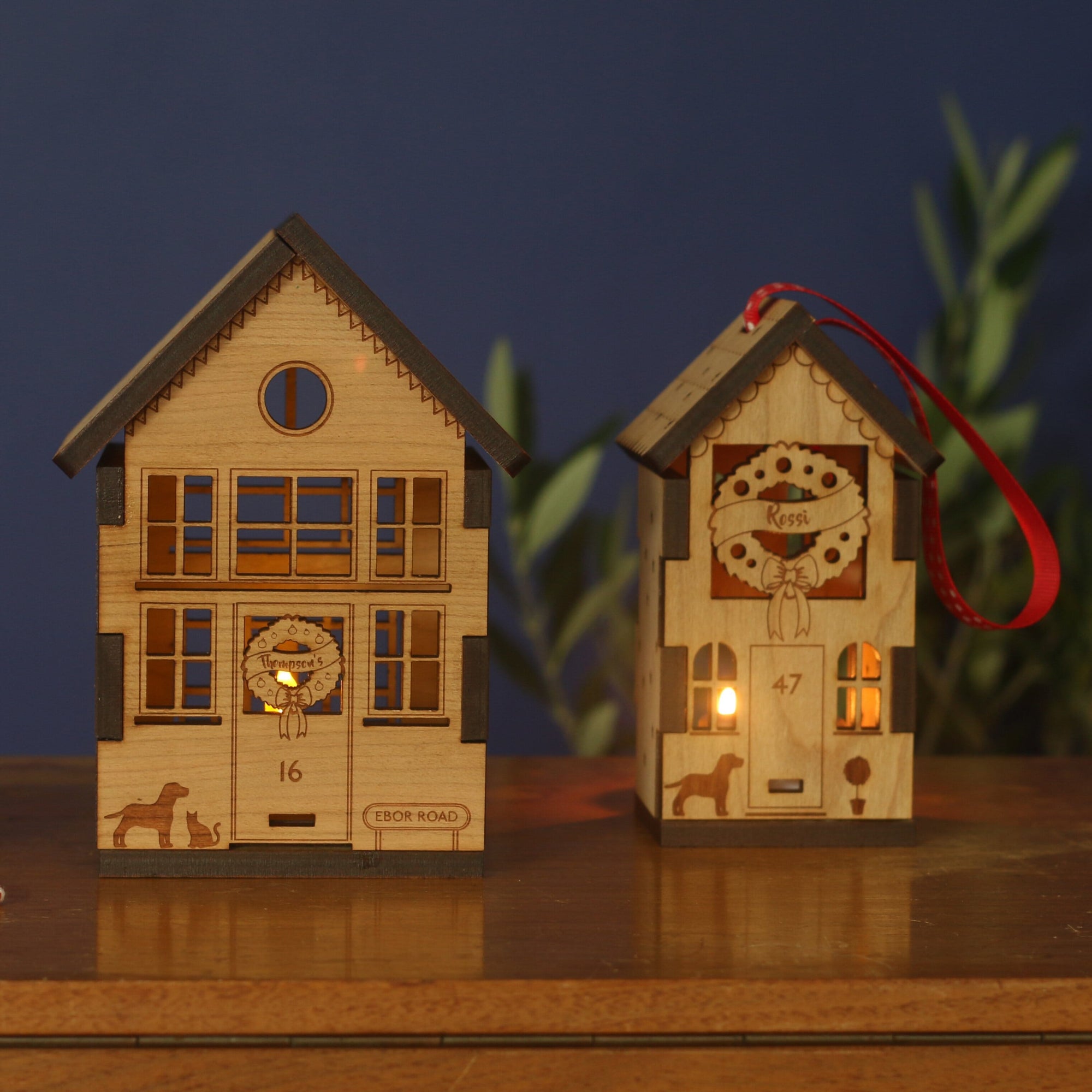 Personalised Scandi Wooden Christmas House Tea Light Holder-Decoration-Betsy Benn