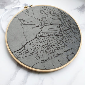 Velvet Map Embroidery Hoop   - Betsy Benn