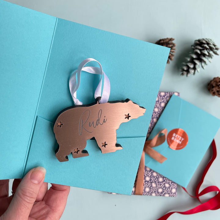 Silver Polar Bear Personalised Christmas Decoration