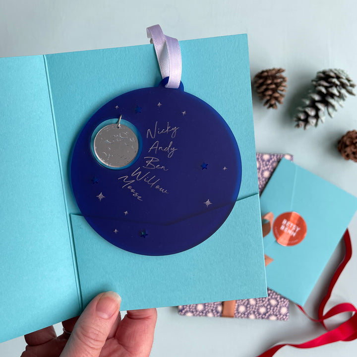 Sparkly moon night sky bauble – unique family Christmas ornament.