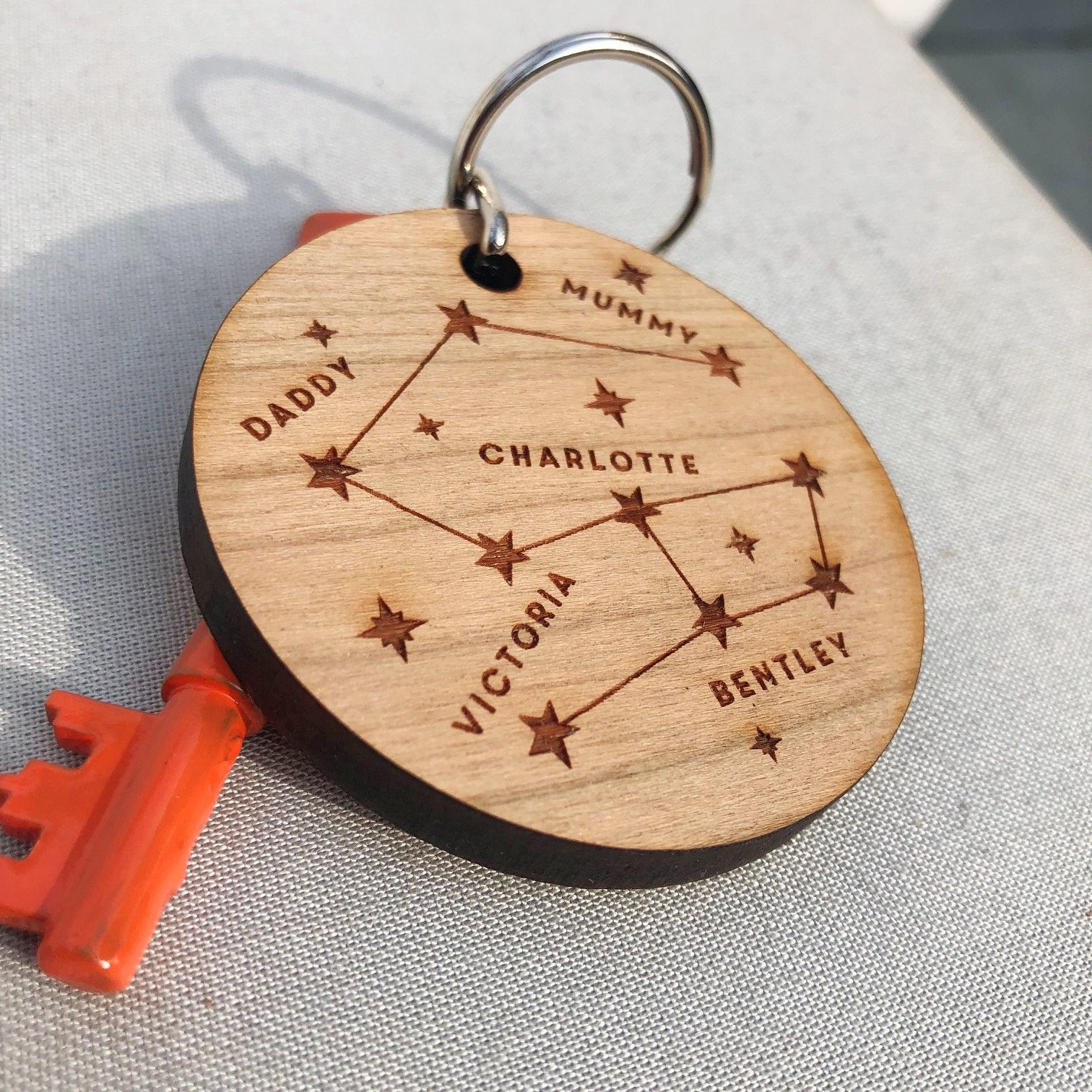 Personalised Family Constellation Wooden Keyring