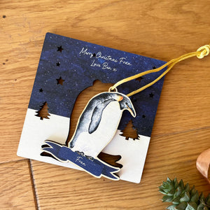 Penguin Personalised Wooden Christmas Card & Bauble