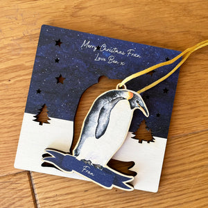 Penguin Personalised Wooden Christmas Card & Bauble