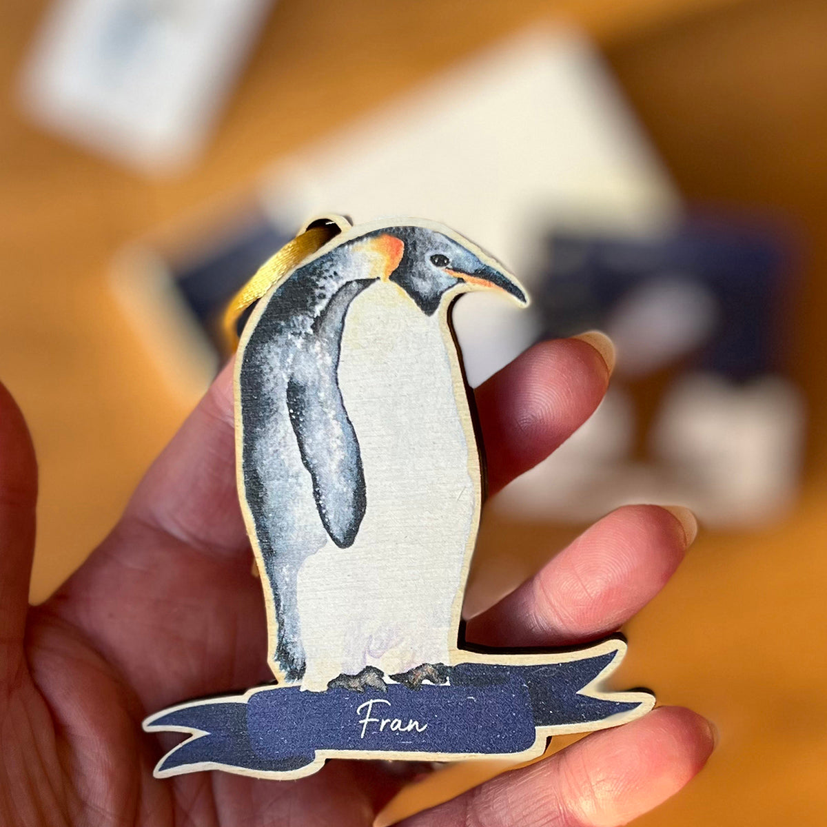 Penguin Personalised Wooden Christmas Card & Bauble