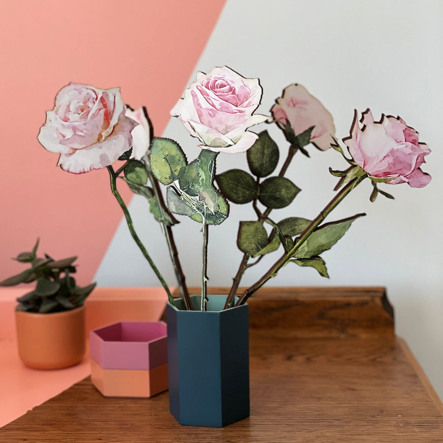 Bouquet of wooden pale pink roses