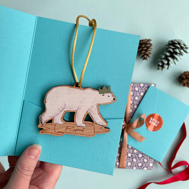 Personalised Polar Bear With Crown Christmas Decoration