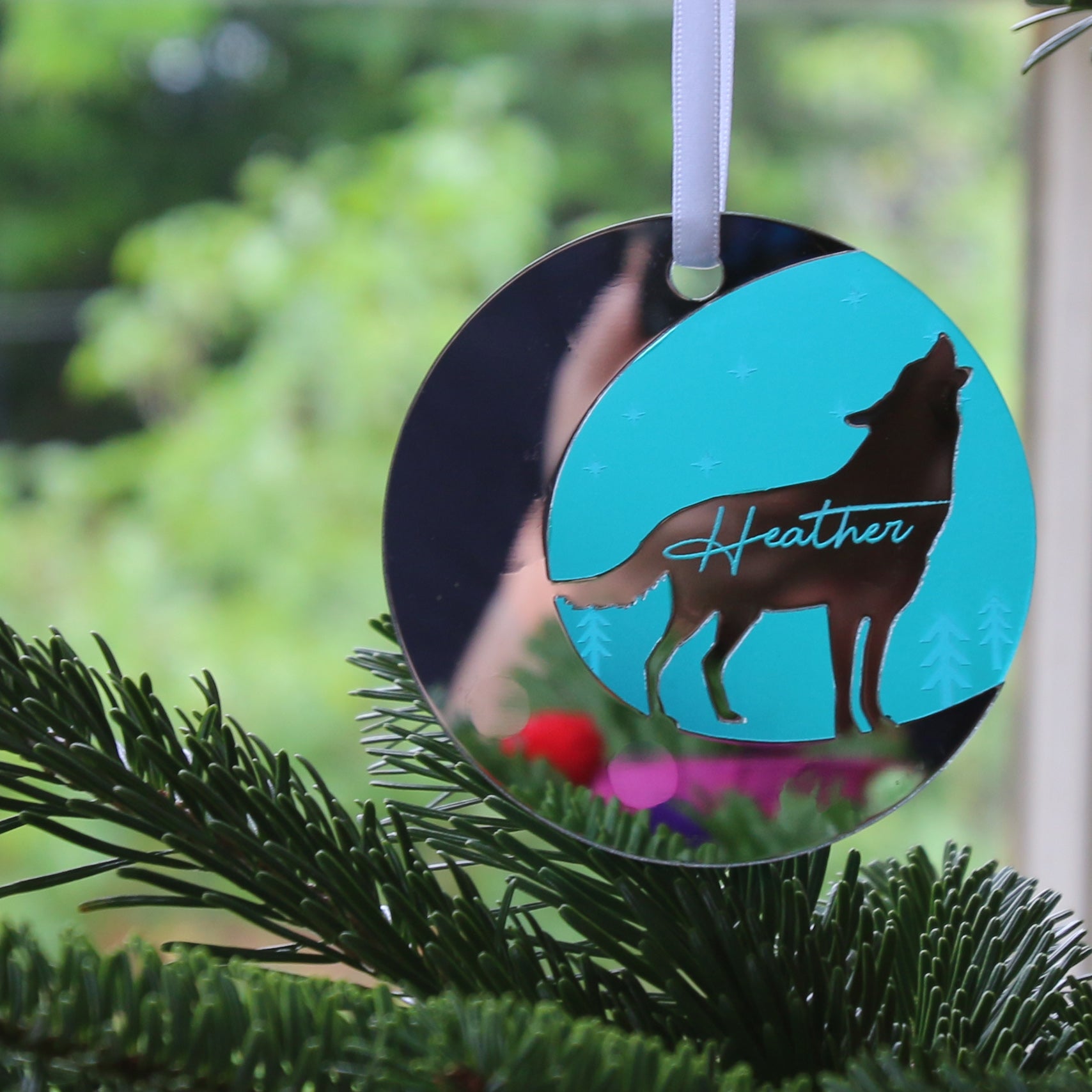 Starry Wolf Mirror Personalised Christmas Decoration