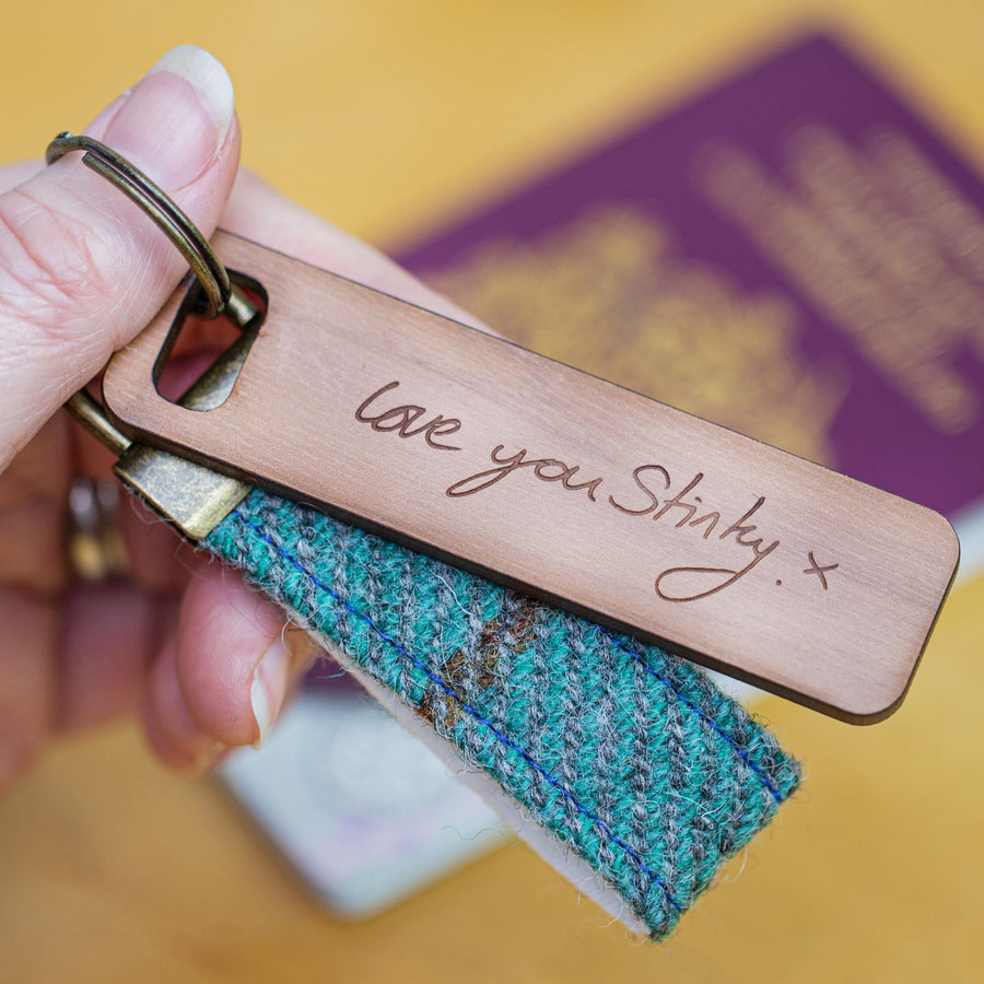 Keyring - Harris Tweed Your Handwriting Personalised Keyring-Keyring-Betsy Benn
