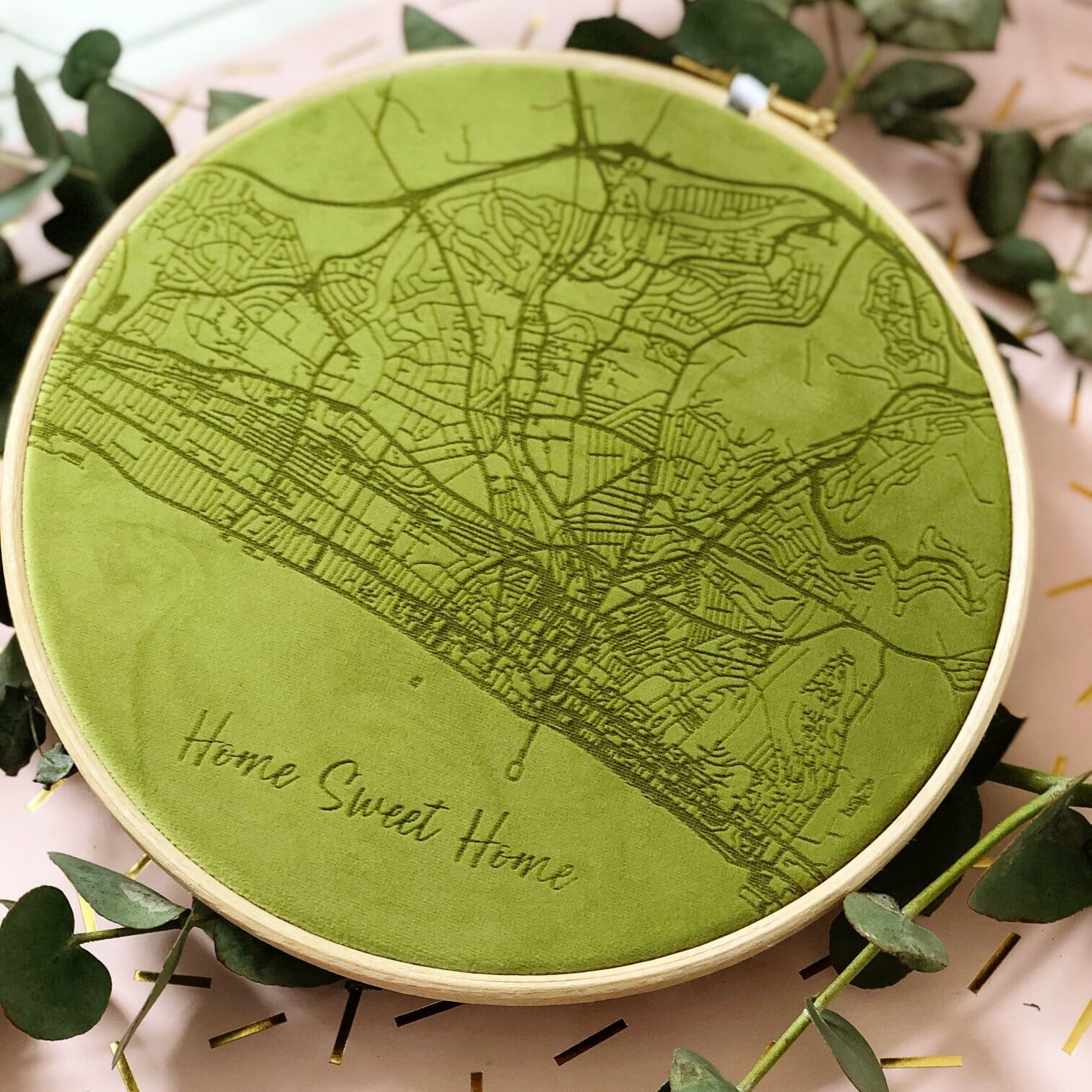 Velvet Map Embroidery Hoop-Betsy Benn