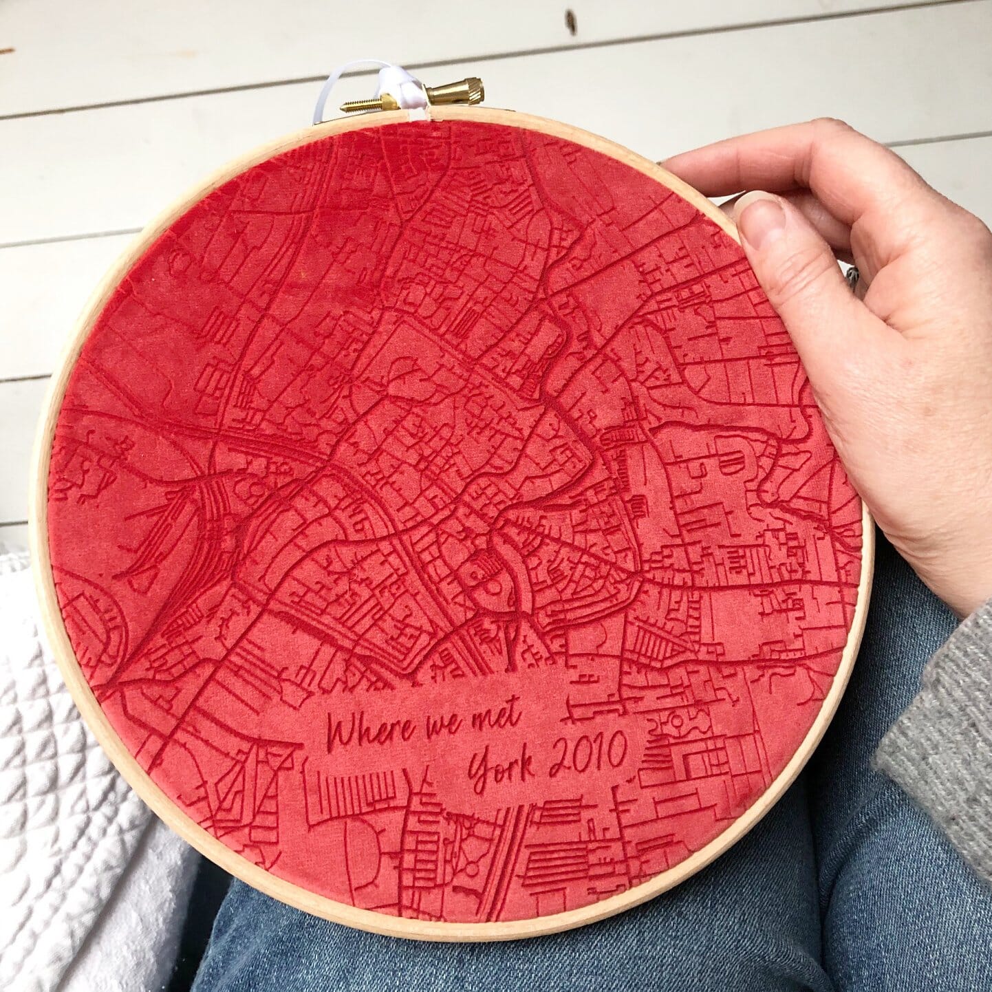 Velvet Map Embroidery Hoop-Betsy Benn
