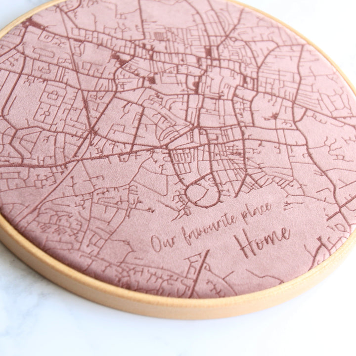 Velvet Map Embroidery Hoop   - Betsy Benn