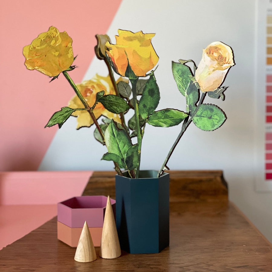 Bouquet of wooden yellow roses